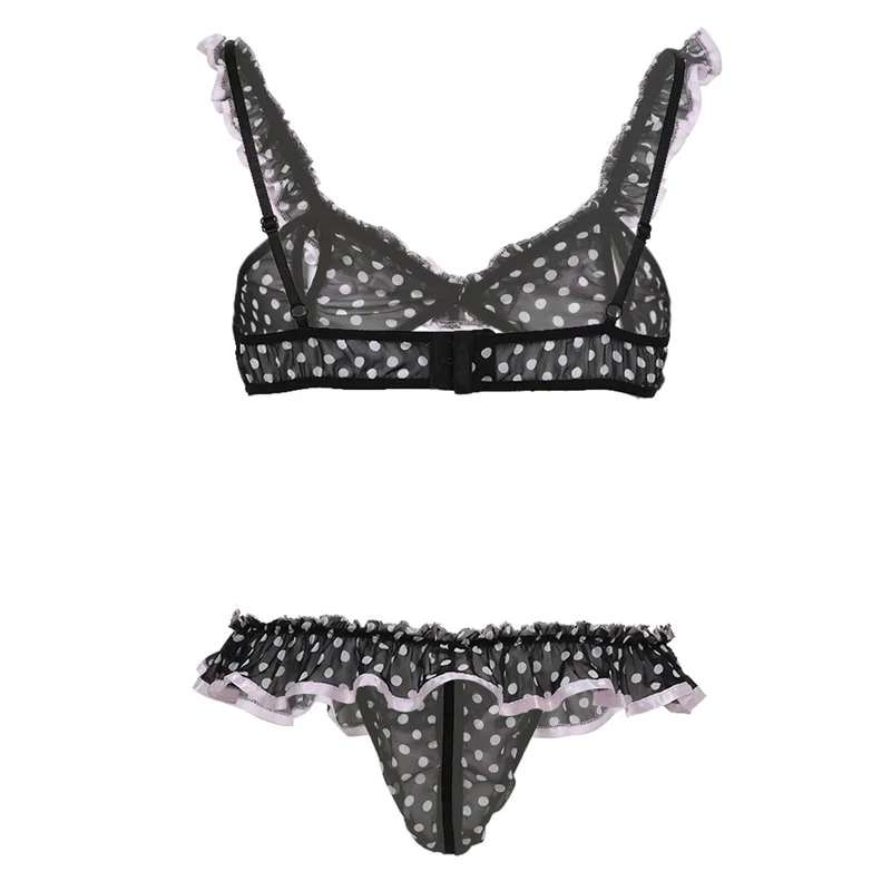 Men Ruffled Polka Dot Bra and Panties All Products - Underwear & Thongs For Men