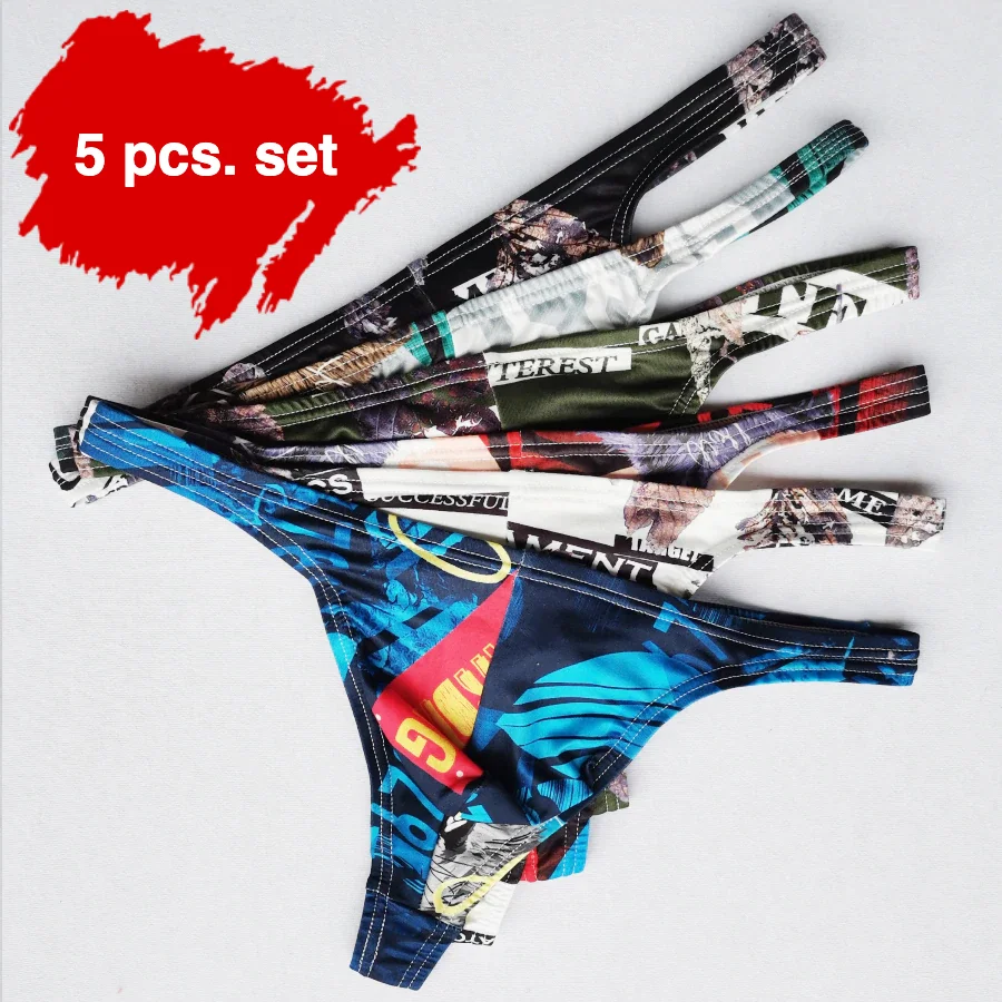 Fashion Print Mens G-Strings, 5pcs set All Products - Underwear & Thongs For Men