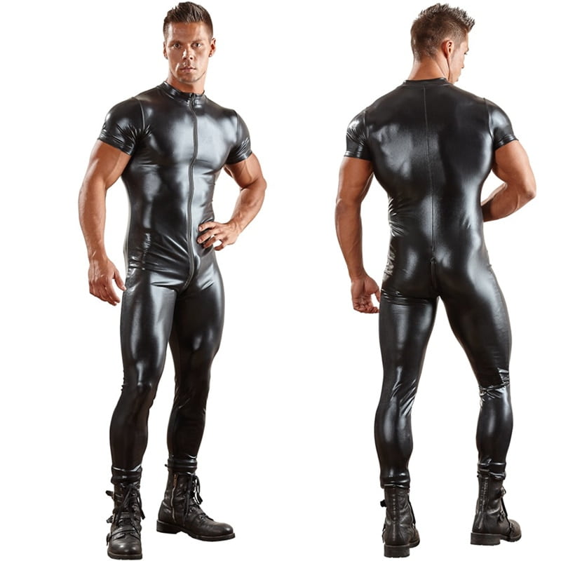 Sexy Pu Leather Bodysuit Costume For Men Rainbow Thongs